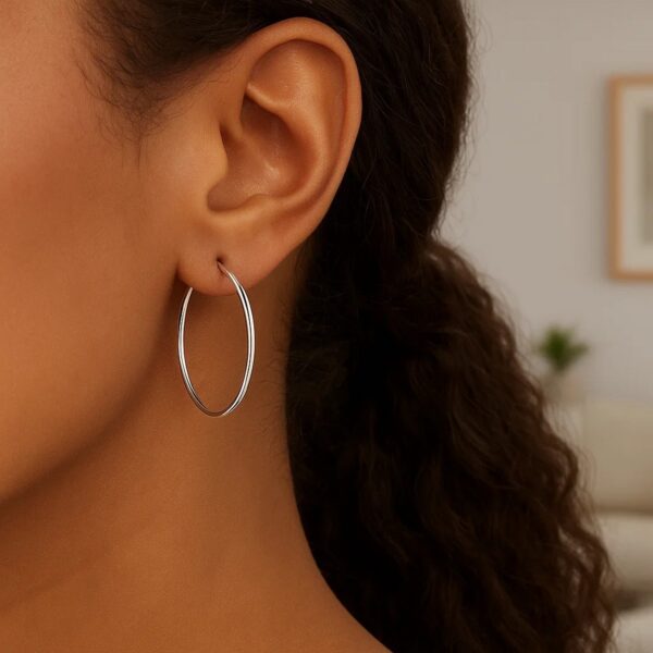 10k White Gold Polished Hoop Earrings (2x40 mm) - alternate view 5