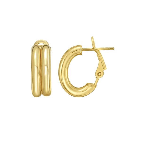 14K Yellow Gold Double Row Hinged Hoop Earrings - alternate view 2