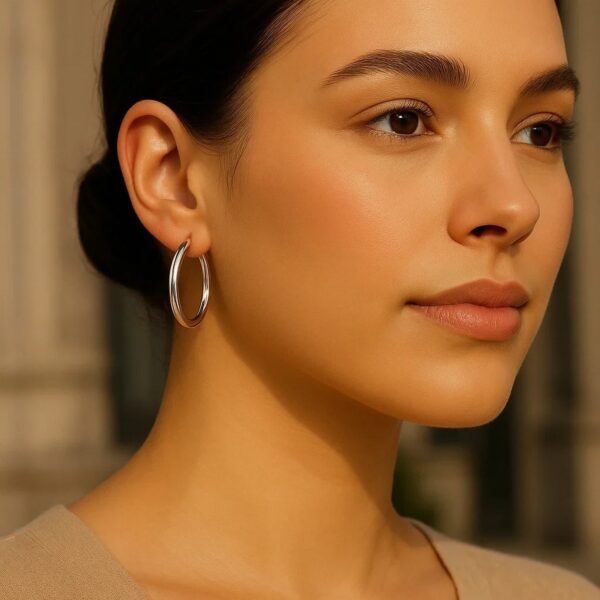 10k White Gold Polished Hoop Earrings (3x30mm) - alternate view 2