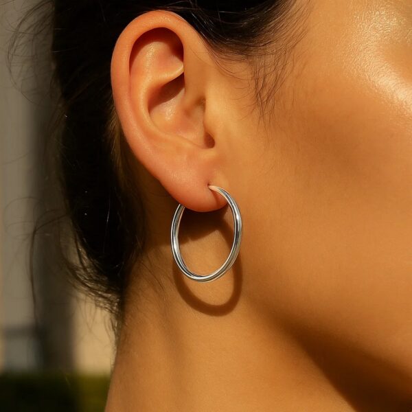 10k White Gold Polished Hoop Earrings (3x30mm) - alternate view 5