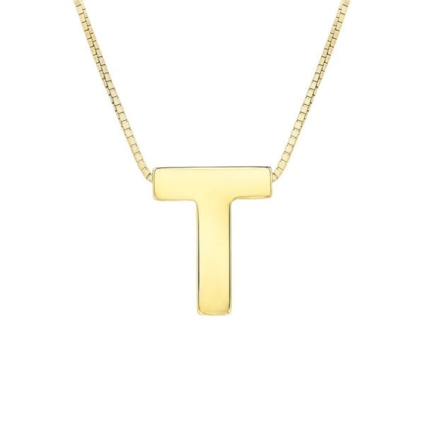 14K Yellow Gold Yours Truly Block Letter Initial T Necklace - alternate view 2