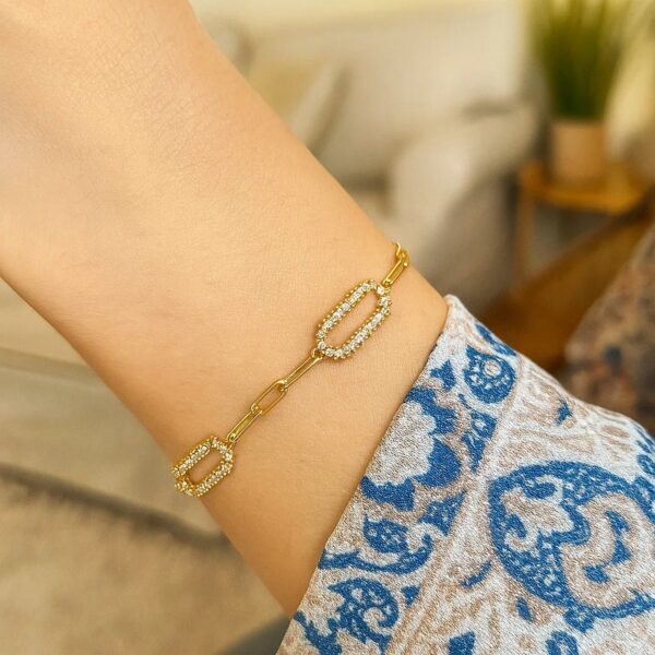 14K Yellow Gold Diamon Oro Paperclip Bracelet - alternate view 2