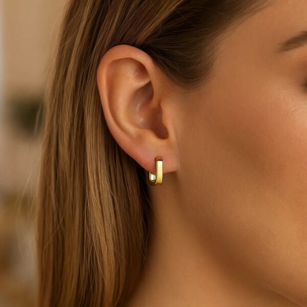 14k Yellow Gold Small Square Huggie Hoops - alternate view 3