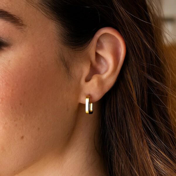 14k Yellow Gold Small Square Huggie Hoops - alternate view 4