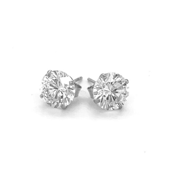 14k White Gold Stud Earrings with White Hue Faceted Cubic Zirconia(7mm) - alternate view 2