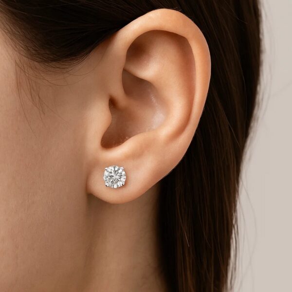 14k White Gold Stud Earrings with White Hue Faceted Cubic Zirconia(7mm) - alternate view 4
