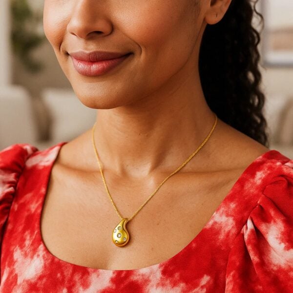 14K Yellow Gold Diamond Raindrop Necklace - alternate view 4
