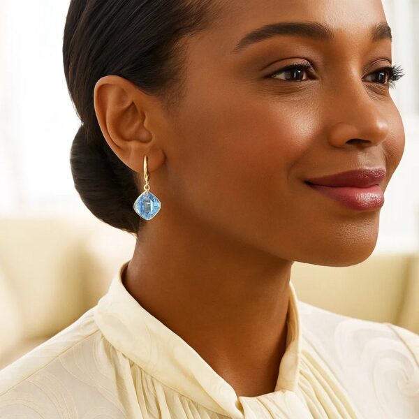 Drop Earrings with Blue Topaz Cushion Briolettes in 14k Yellow Gold - alternate view 2