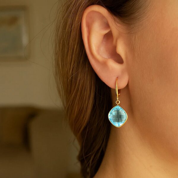 Drop Earrings with Blue Topaz Cushion Briolettes in 14k Yellow Gold - alternate view 3