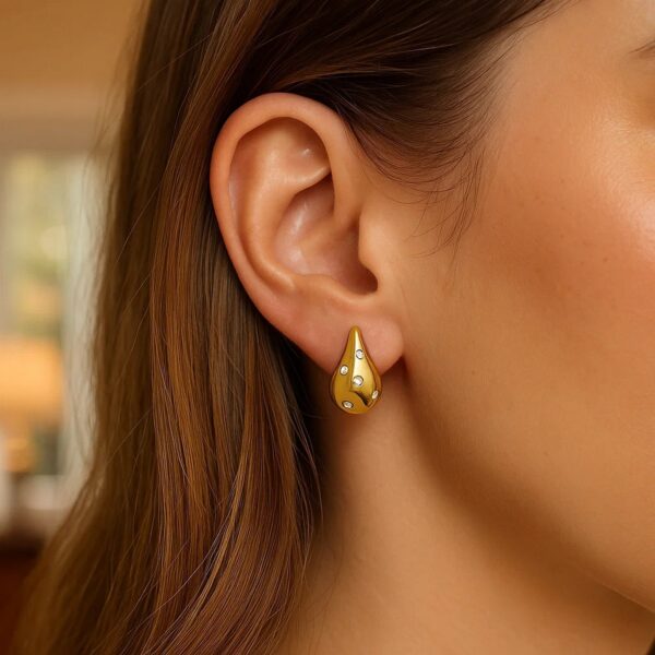 14K Yellow Gold Diamond Raindrop Earrings - alternate view 4
