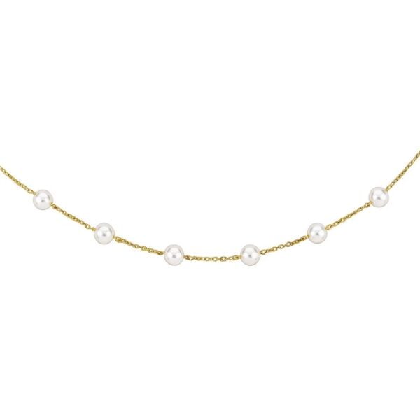 14k Yellow Gold Necklace with White Pearls - alternate view 2