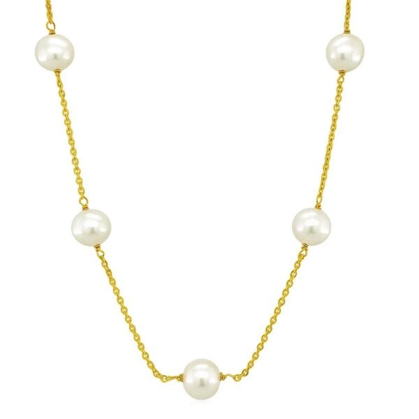 14k Yellow Gold Necklace with White Pearls - alternate view 3