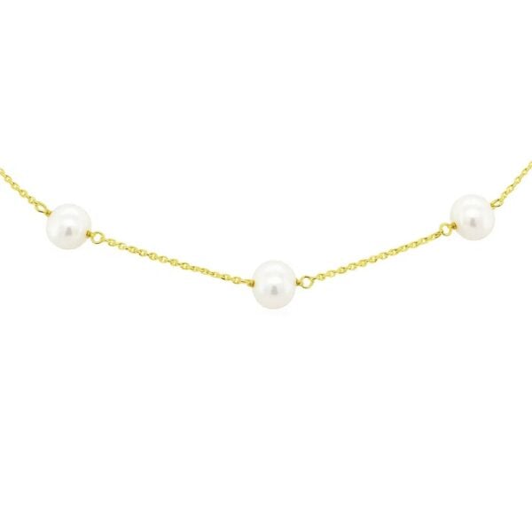 14k Yellow Gold Necklace with White Pearls - alternate view 4