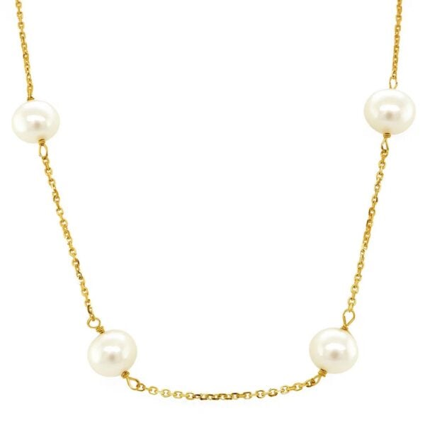 14k Yellow Gold Necklace with White Pearls - alternate view 5