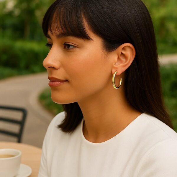 Round C Hoop Earrings in 14K Yellow Gold - alternate view 2