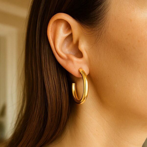 Round C Hoop Earrings in 14K Yellow Gold - alternate view 4