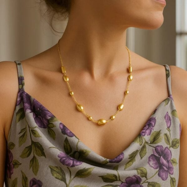 Adjustable Puff Pebble Necklace in 14K Yellow Gold - alternate view 4