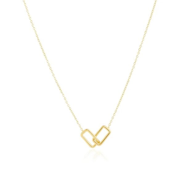 14k Yellow Gold Necklace with Interlocking Petite Rectangles - alternate view 2