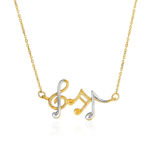 14k Two-Toned Yellow and White Gold Musical Notes Necklace - Two-Tone Gold