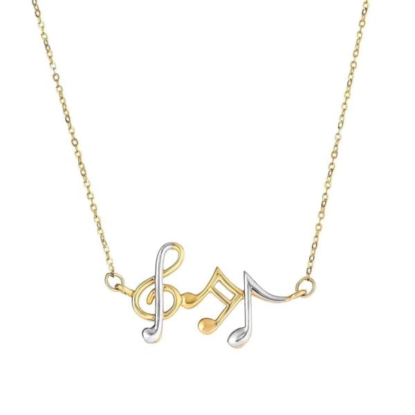 14k Two-Toned Yellow and White Gold Musical Notes Necklace - Two-Tone Gold - alternate view 2