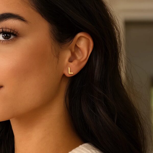 14K Yellow Gold Yours Truly Initial L Stud Earrings - alternate view 2