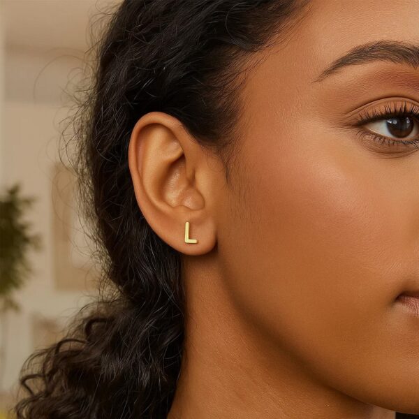 14K Yellow Gold Yours Truly Initial L Stud Earrings - alternate view 3
