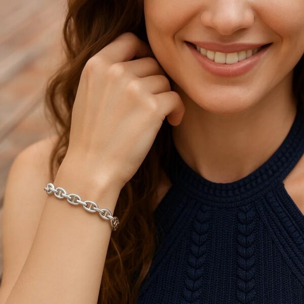 Sterling Silver Rhodium Plated Puffed Mariner Bracelet (5.90 mm) - alternate view 5