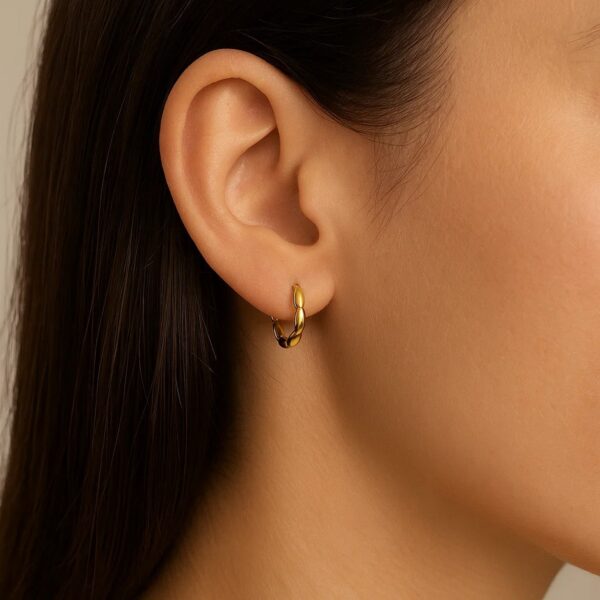 Small Rice Hoop Earrings in 14K Yellow Gold - alternate view 4
