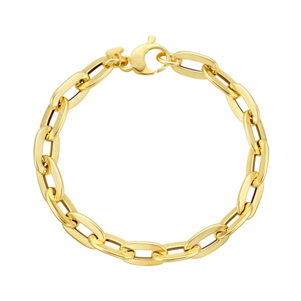 14K Yellow Gold Long Mirror Rolo Link Chain Bracelet (7.30 mm)