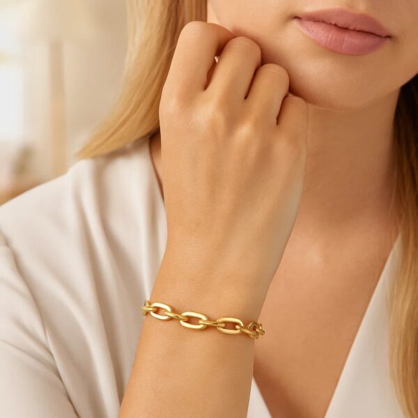 14K Yellow Gold Long Mirror Rolo Link Chain Bracelet (7.30 mm) - alternate view 3