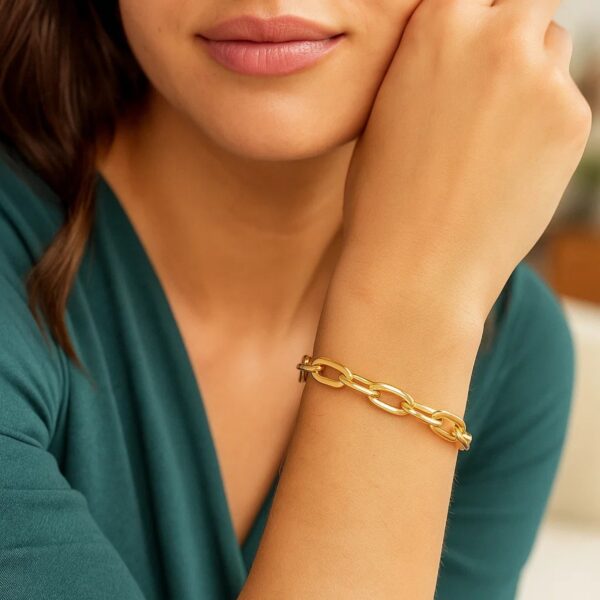14K Yellow Gold Long Mirror Rolo Link Chain Bracelet (7.30 mm) - alternate view 4