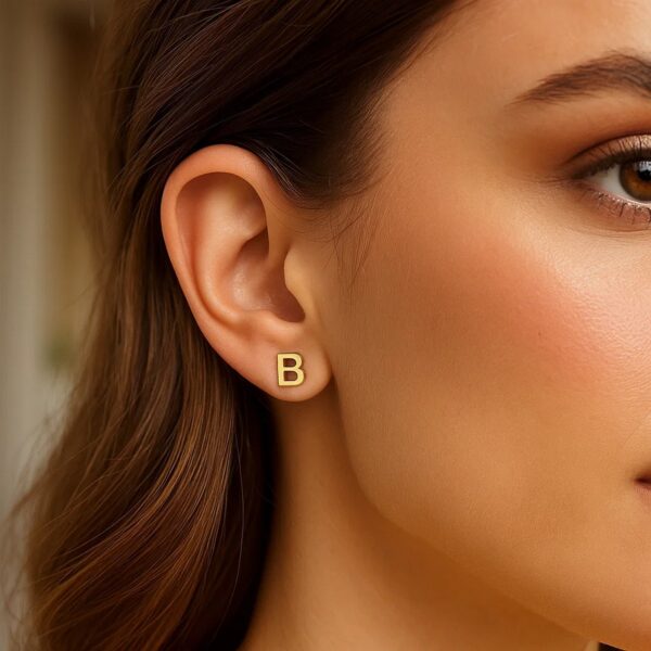 14K Yellow Gold Yours Truly Initial B Stud Earrings - alternate view 2