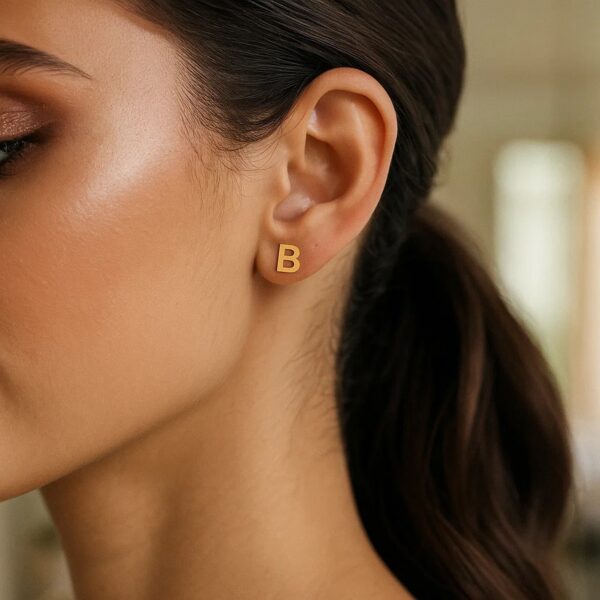 14K Yellow Gold Yours Truly Initial B Stud Earrings - alternate view 3
