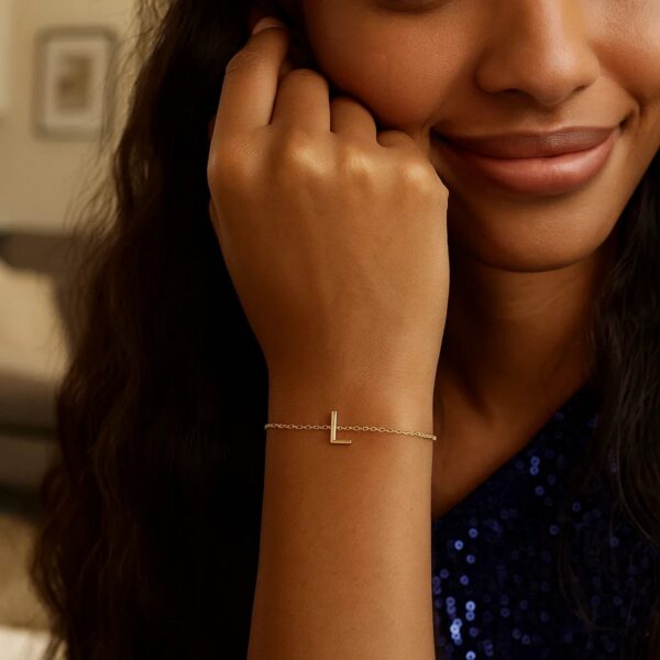 14K Yellow Gold Mini Initial L Bracelet - alternate view 4