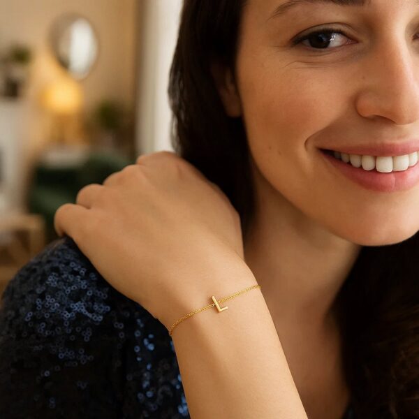 14K Yellow Gold Mini Initial L Bracelet - alternate view 5