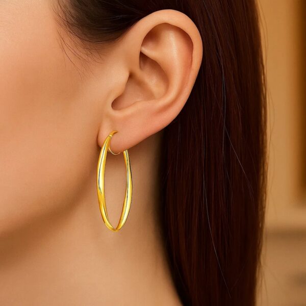 14k Yellow Gold Twist Motif Oval Shape Hoop Earrings - alternate view 2