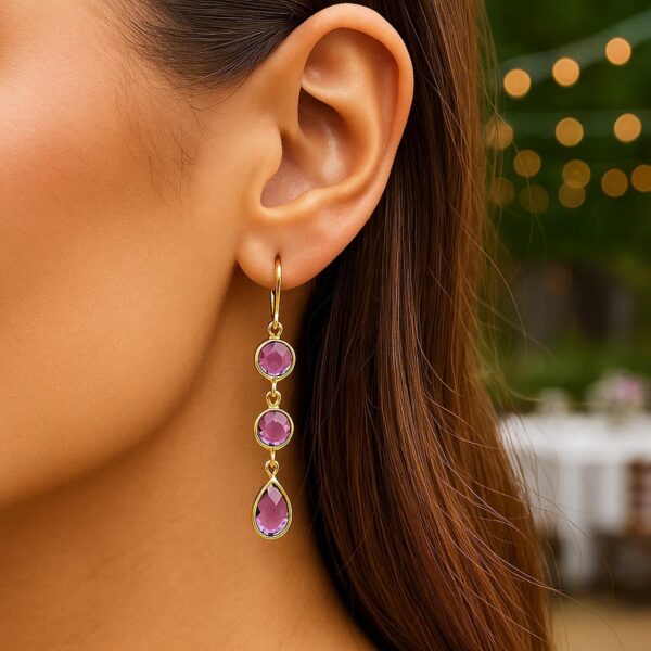 Drop Earrings with Round and Pear-Shaped Amethysts in 14k Yellow Gold - alternate view 2