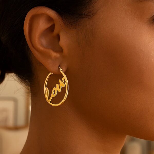14K Yellow Gold Love Hoop Earrings - alternate view 2