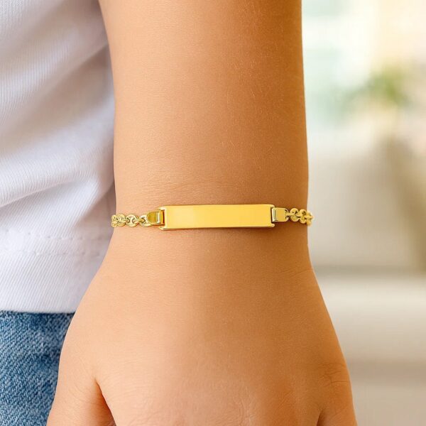 14k Yellow Gold Puffed Mariner Link Childrens ID Bracelet (3.30 mm) - alternate view 3