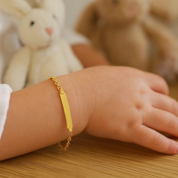 14k Yellow Gold Puffed Mariner Link Childrens ID Bracelet (3.30 mm) - alternate view 4