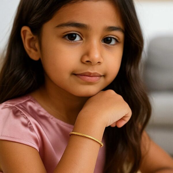 14k Yellow Gold Childrens Bangle with Spiral Motif Style (3.50 mm) - alternate view 3