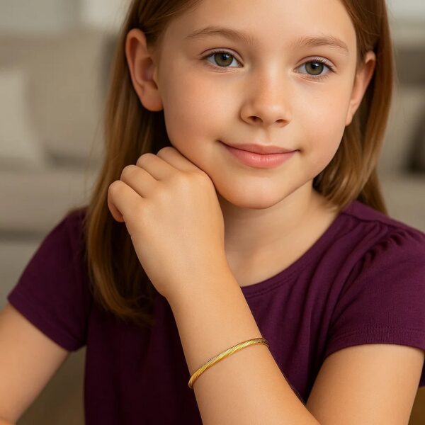 14k Yellow Gold Childrens Bangle with Spiral Motif Style (3.50 mm) - alternate view 4