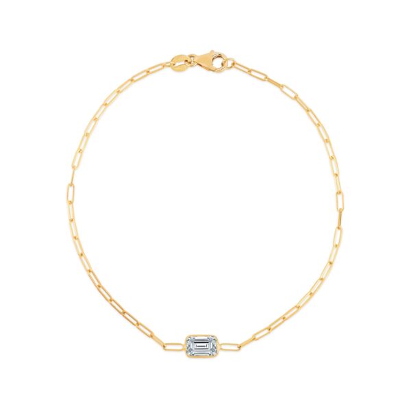 14K Yellow Gold White Topaz Paperclip Bracelet (1.50 mm) - alternate view 2