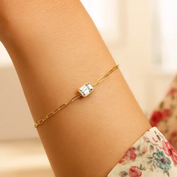 14K Yellow Gold White Topaz Paperclip Bracelet (1.50 mm) - alternate view 3