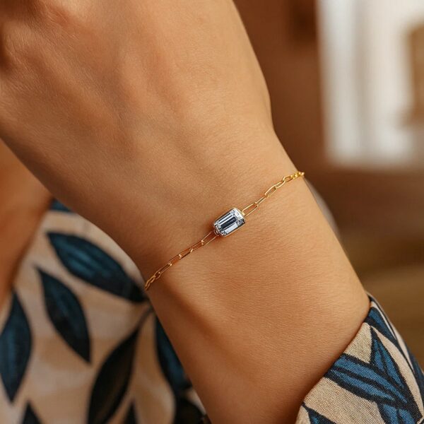 14K Yellow Gold White Topaz Paperclip Bracelet (1.50 mm) - alternate view 4