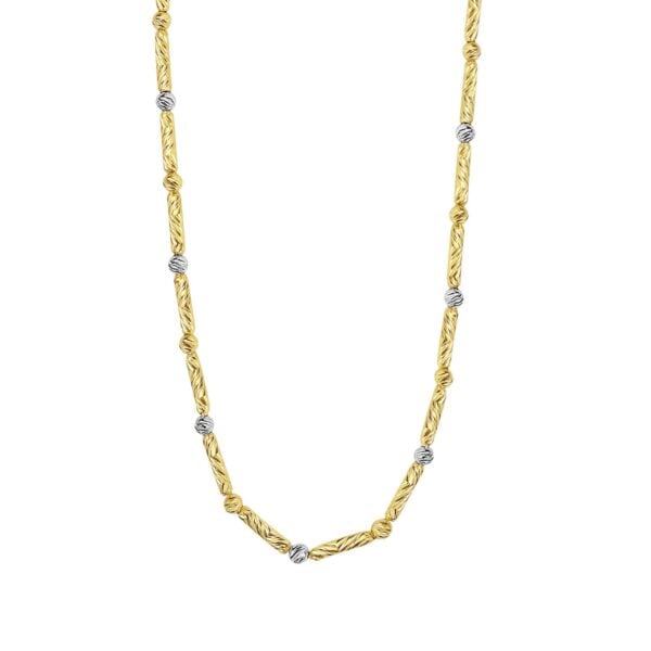 Two Tone Bar and Bead Necklace in 14K Gold - Two-Tone Gold