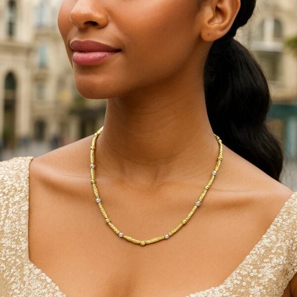 Two Tone Bar and Bead Necklace in 14K Gold - Two-Tone Gold - alternate view 3