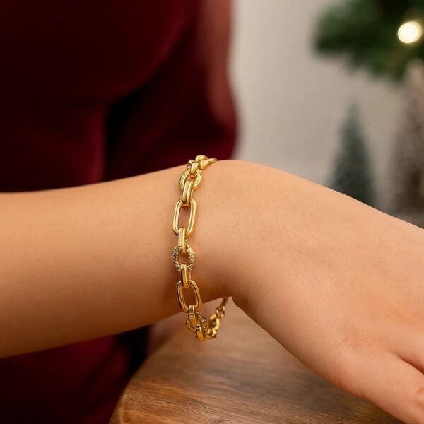 14k Yellow Gold Polished and Textured Link Bracelet (6.30 mm) - alternate view 3