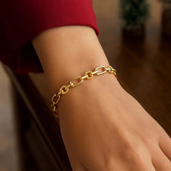 14k Yellow Gold Polished and Textured Link Bracelet (6.30 mm) - alternate view 5
