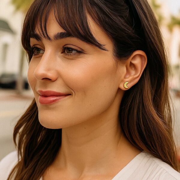 14k Yellow Gold Post Earrings with Moons - alternate view 2